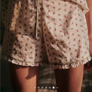 Sezane Cream Floral Ruffled Pajama Shorts